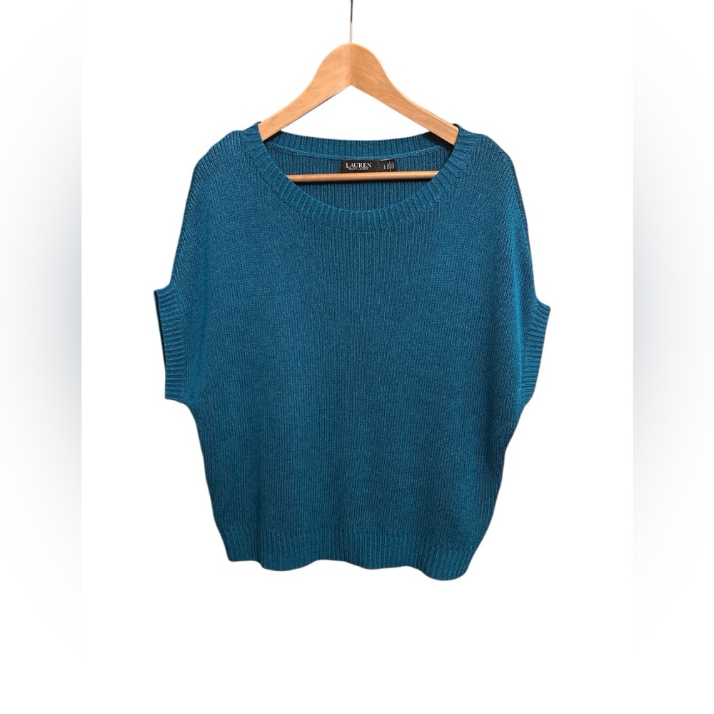NWOT Lauren Ralph Lauren Viscose S/S Knit Sweater Blue Green Size Large Stretch
